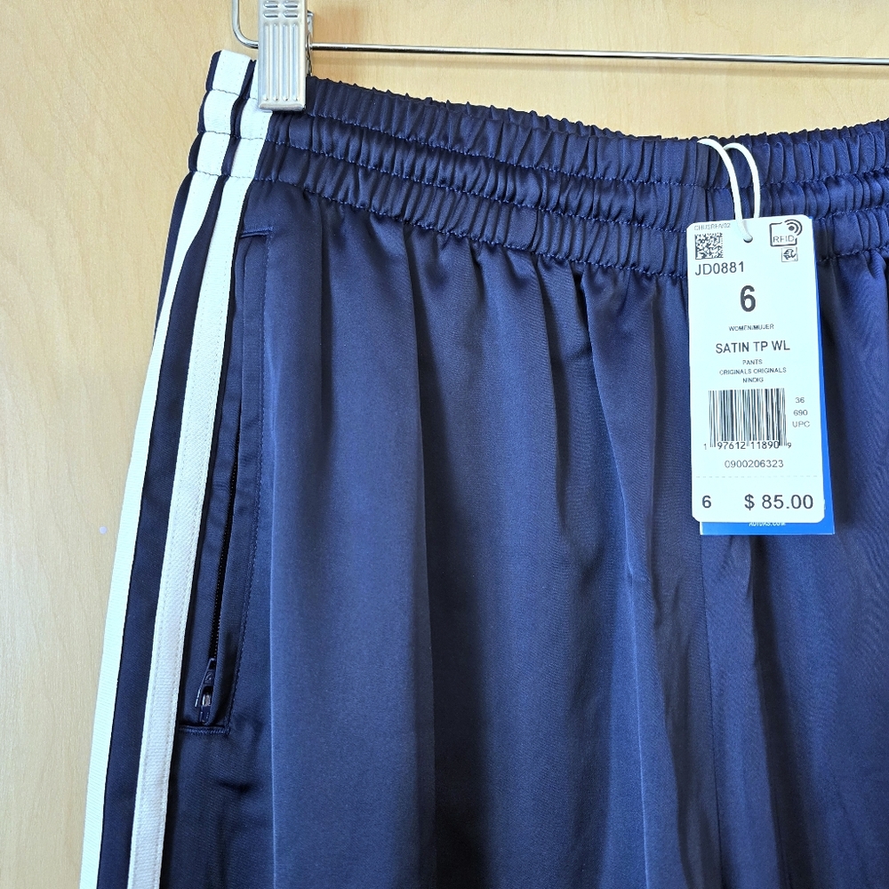 Adidas Adicolor Satin Wide-Leg Track Pants - NWT Night Indigo Size 6 - Picture 4 of 15